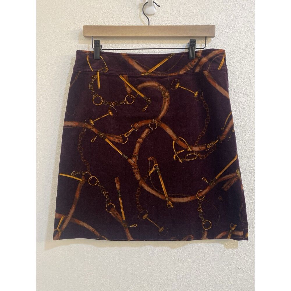 Talbots Burgandy Equestrian Bridle‎ Corduroy Skirt 6